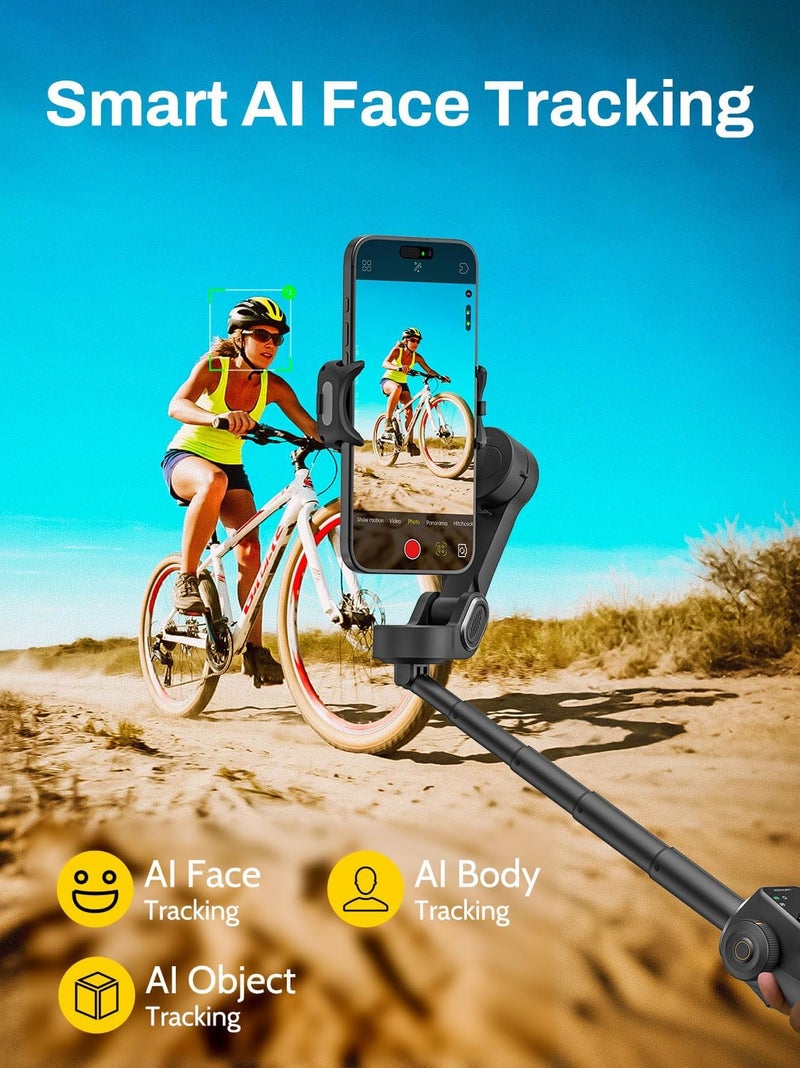 AOCHUAN Gimbal Stabilizer for iPhone w/Bluetooth Remote, 3-axis Phone Stabilizer w/7.8” Extension Rod, AI Face Tracking Smartphone Gimbal, Gesture Control for Video Shooting - Smart V8 Kit Black - Image 5